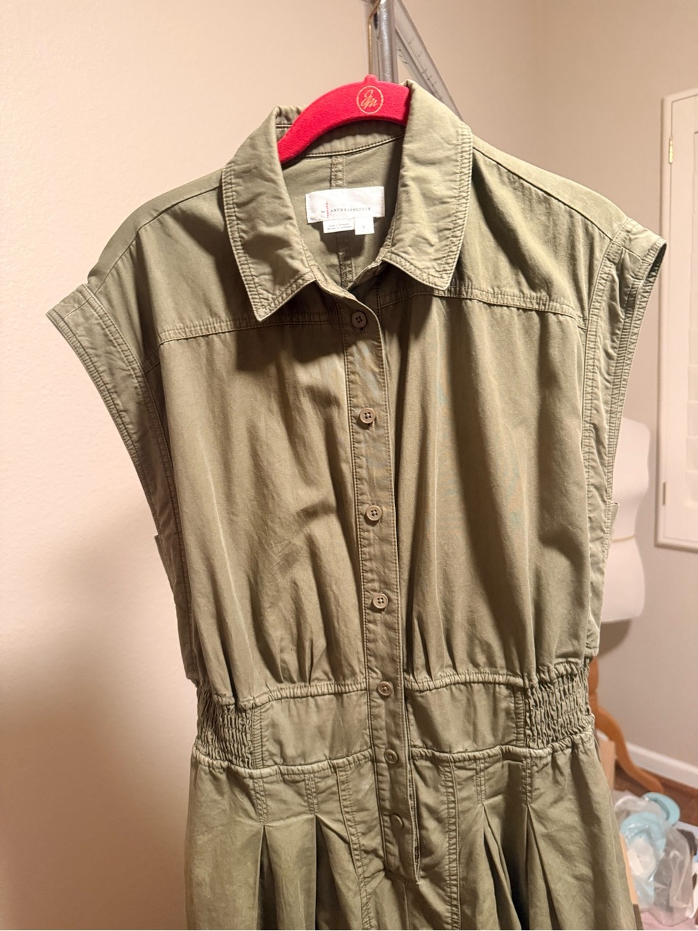 Anthropologie Olive Green Sleeveless Utility Jumpsuit Small